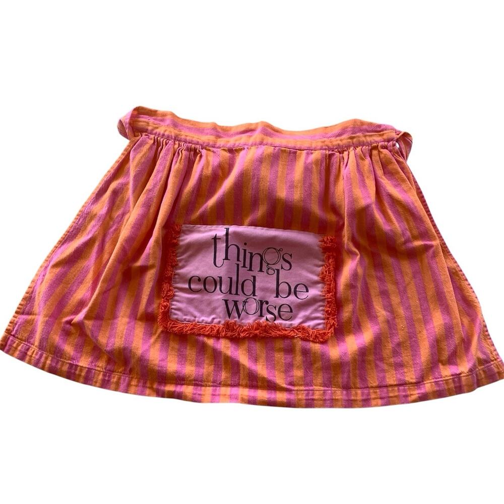 Jasper House Orange Pink Striped Half Apron Things Could Be Worse Cotton Fringe